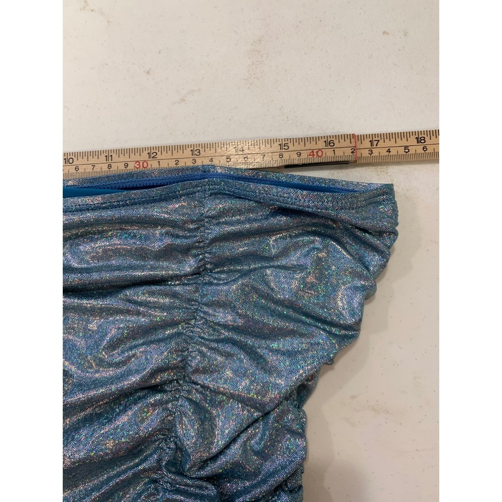 Mermaid Blue Holographic Ruched Tube Top Small‎ Metallic Festival Rave Womens - Picture 5 of 6